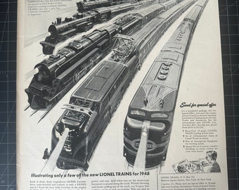 Publicité imprimée originale pour les trains Lionel vintage des années 1950