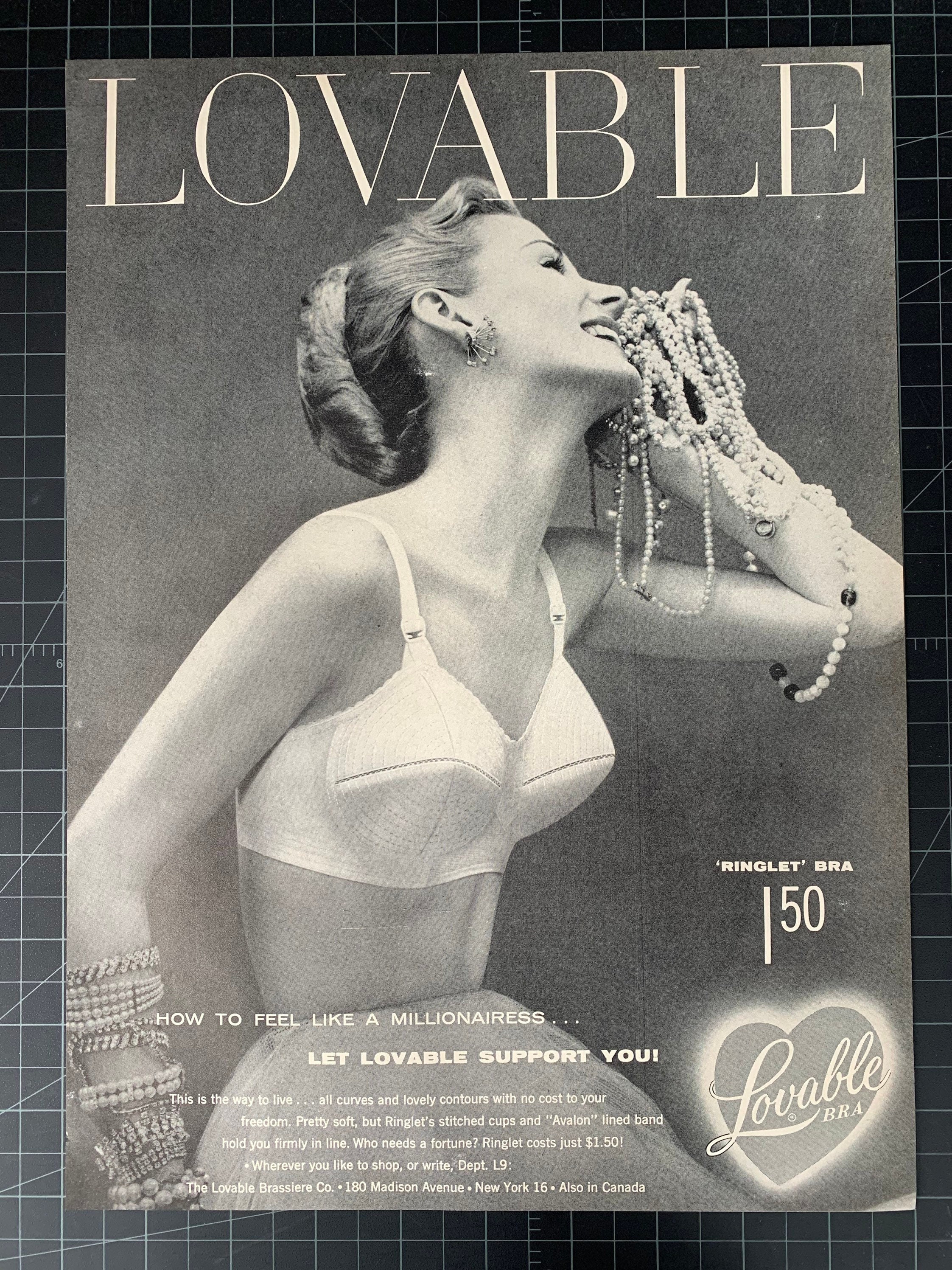 1955 vintage Brassiere AD for LOVABLE BRA 3 styles, 3 models 101821