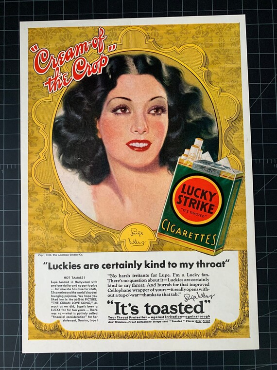 Rare 1932 Lucky Strike Cigarettes Print Ad – Lupe Vélez Hollywood Portrait