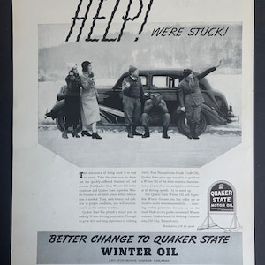 Vintage 1937 Quaker State Motor Oil Print-advertentie
