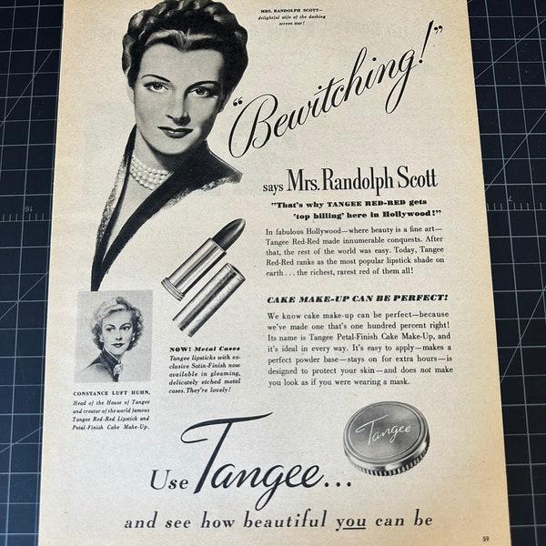 Vintage 1940s tangee lipstick print ad