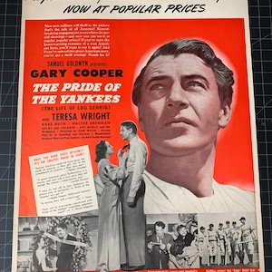 Rare Vintage 1940s “The Pride of the Yankees” Film Print Ad - Gary Cooper