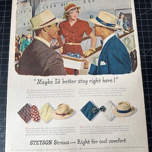 Vintage 1940s Stetson Hats Print Ad