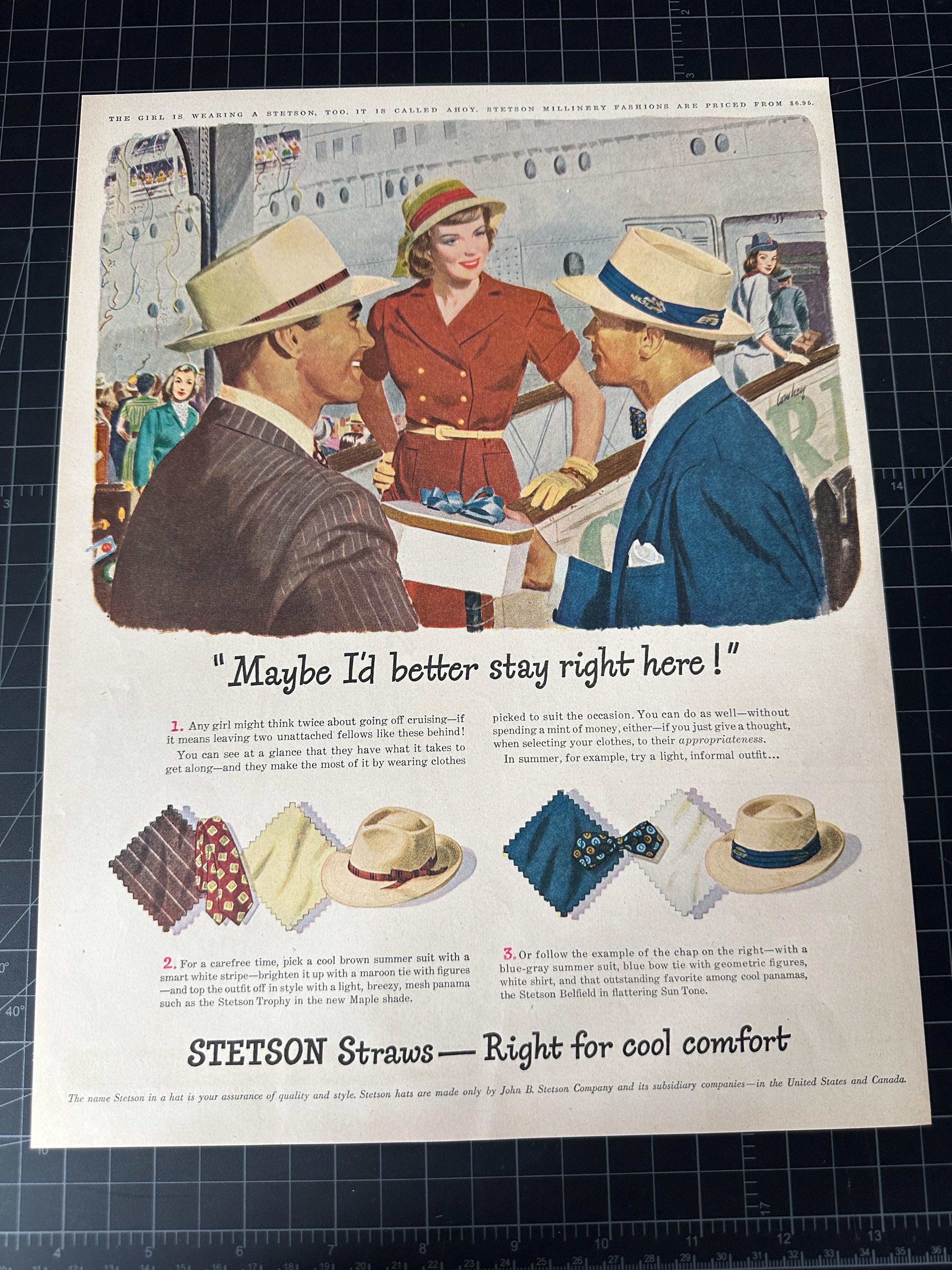 Vintage 1940s Stetson Hats Original Print Ad - Etsy