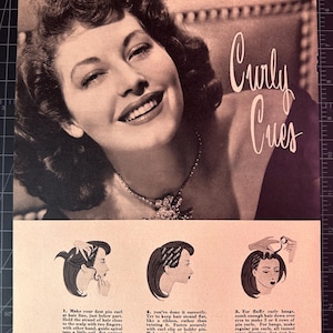 Vintage 1950s Ava Gardner Hairstyle Magazine Portrait Clipping