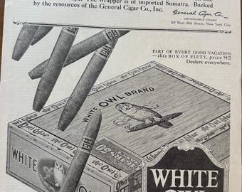 Antike 1920 weiße Eulen-Zigarren-Druck-Werbung