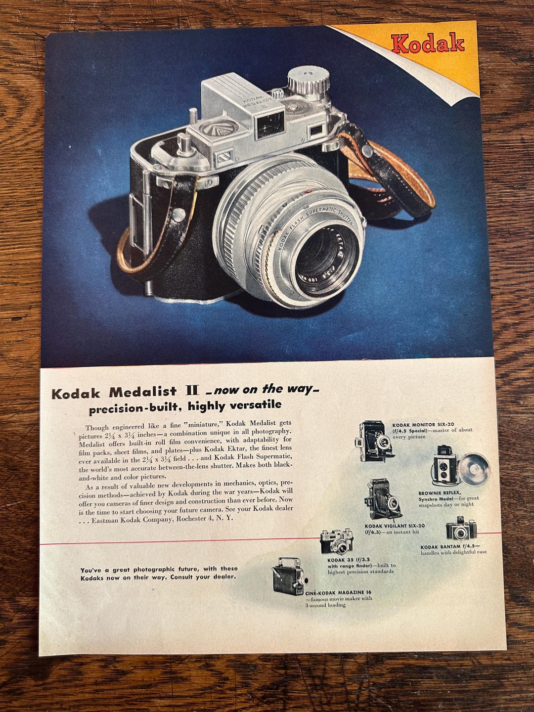 Vintage 1950s Kodak Camera Medalist II Print Ad - Etsy
