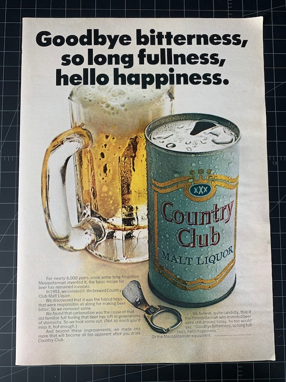 Vintage 1967 Country Club Malt Liquor Print Ad Etsy