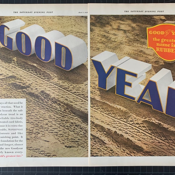 Vintage 1928 goodyear tires 2-page print ad