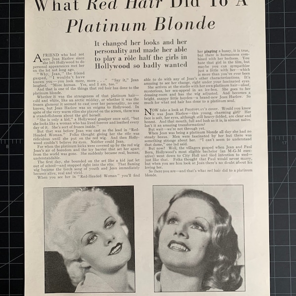 Vintage 1930s photoplay magazine jean harlow article