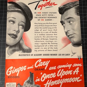Vintage 1940er Jahre „Once upon a Honeymoon“ Film Print Ad - Ginger Rogers - Cary Grant