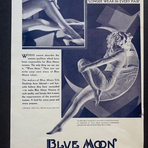 Vintage 1930 blue moon silk stockings print advertisement