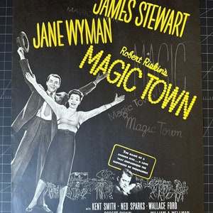 Vintage 1947 “magic town” film print ad - jane wyman - james stewartvintage