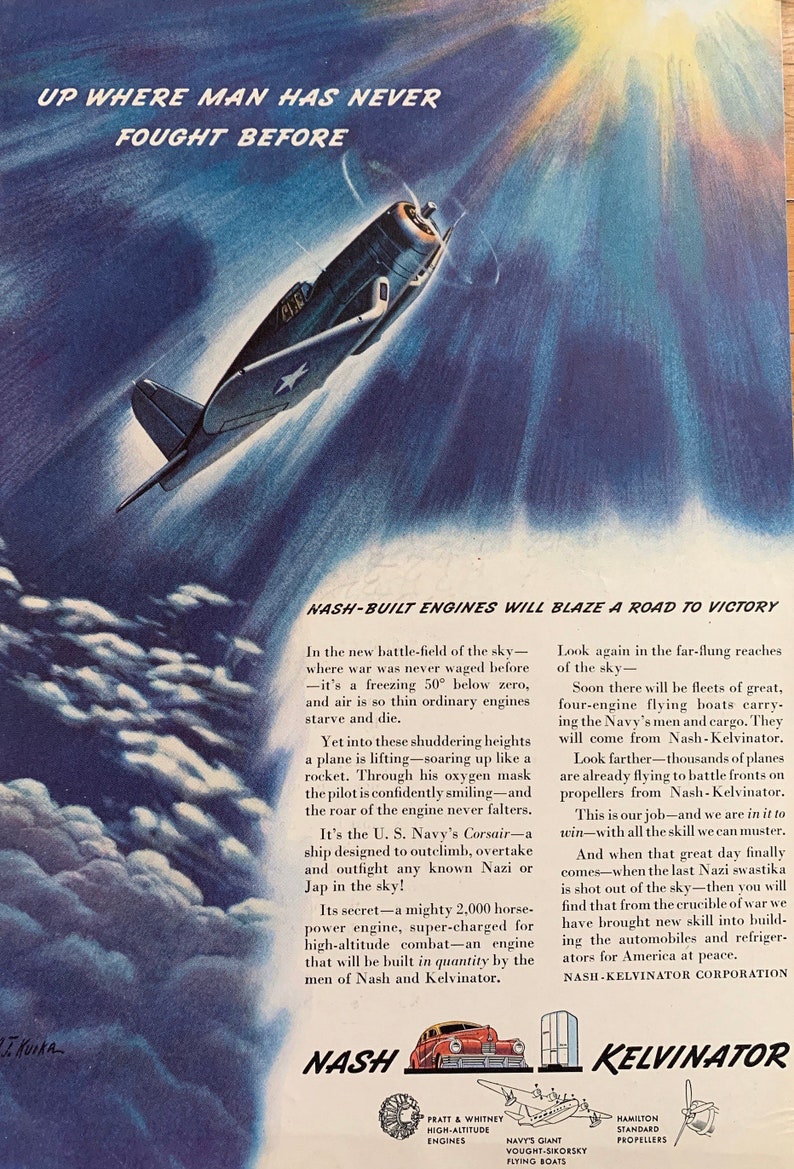 Vintage 1940s Nashkelvinator Airplane Engines Ad Etsy