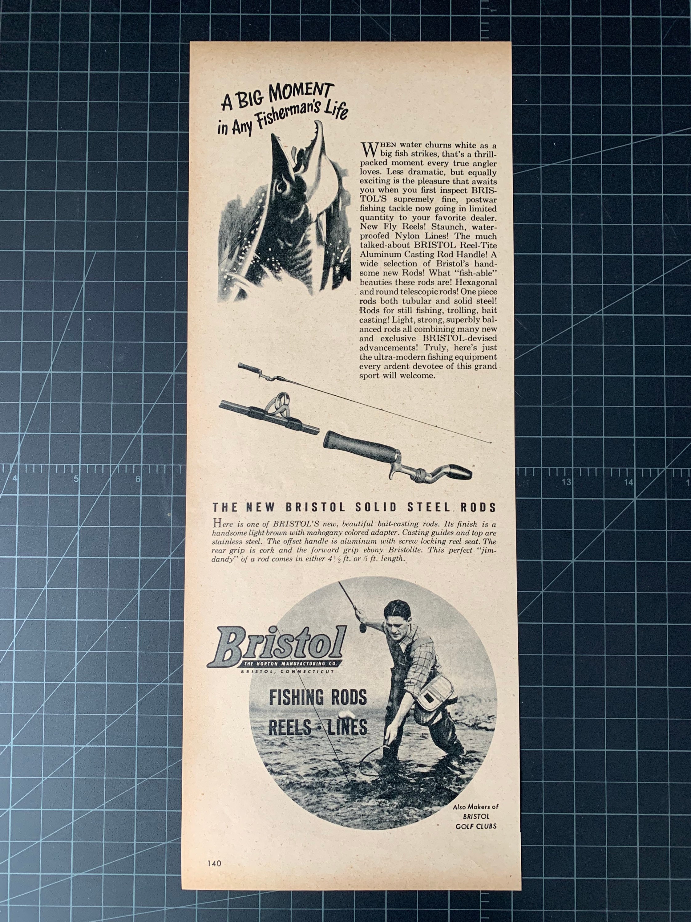 Vintage 1946 Bristol Fishing Rods Print Ad 