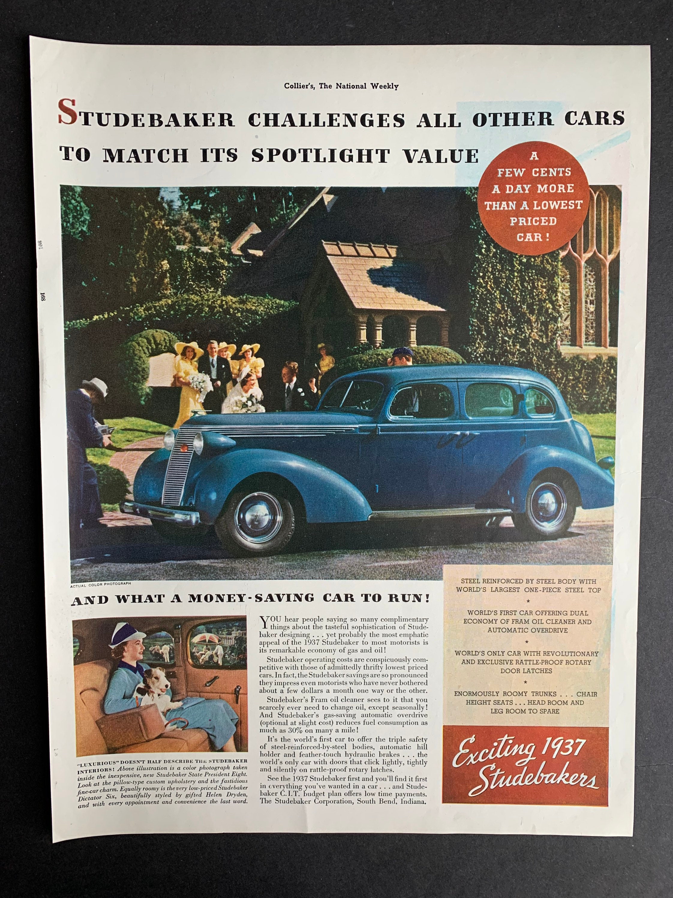 1939 vintage Studebaker print ad. The Head-line Of 1940