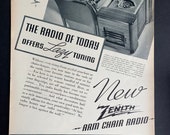 Vintage 1937 Zenith Arm Chair Radio Print Ad