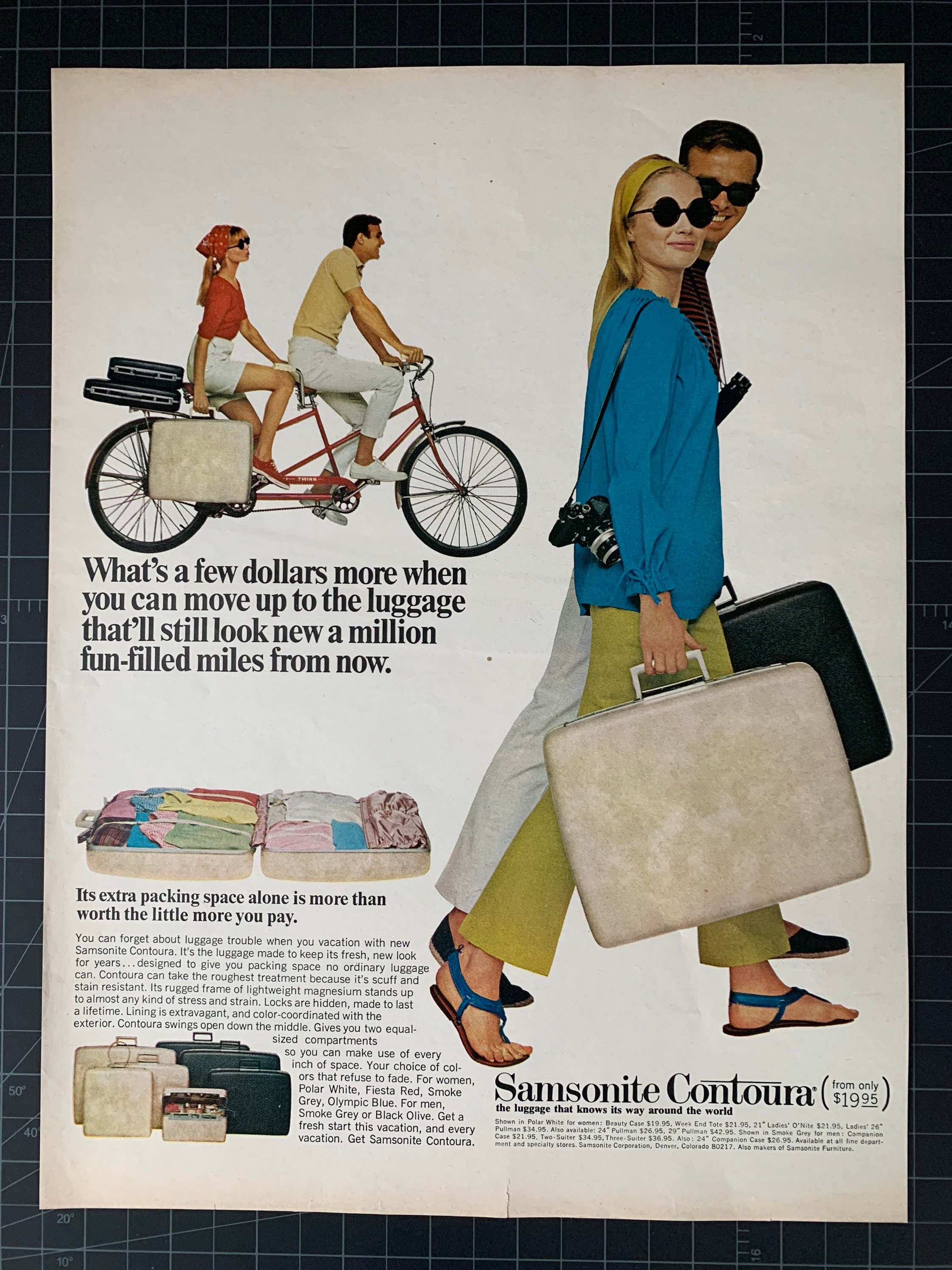 Vintage 1960s samsonite luggage contoura print advertisement