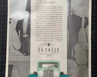 Anuncio impreso vintage del Cadillac LaSalle de 1932: Anuncio de coche de lujo Art Déco