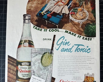 Vintage 1950er Jahre Canada Dry Quinac Gin & Tonic Print Ad