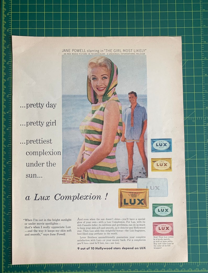 Vintage 1957 Lux Soap Jane Powell Print Ad
