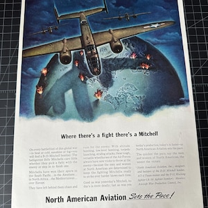 Vintage 1940s North American Aviation B-25 Mitchell Bomber - WWII - Print Ad
