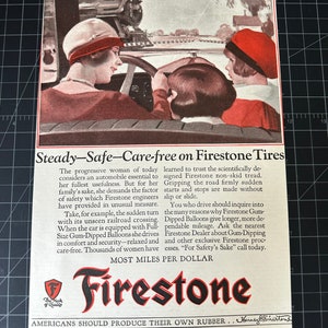 Anuncio impreso de neumáticos Firestone antiguos de 1926