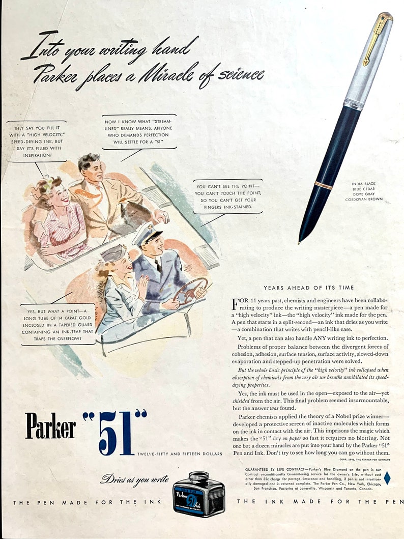 WW2 Era Vintage 1942 Parker \u201c51\u201d Pens Ad