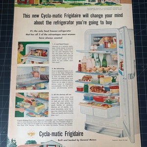 Vintage 1950s frigidaire refrigerator print advertisement retro gift decor