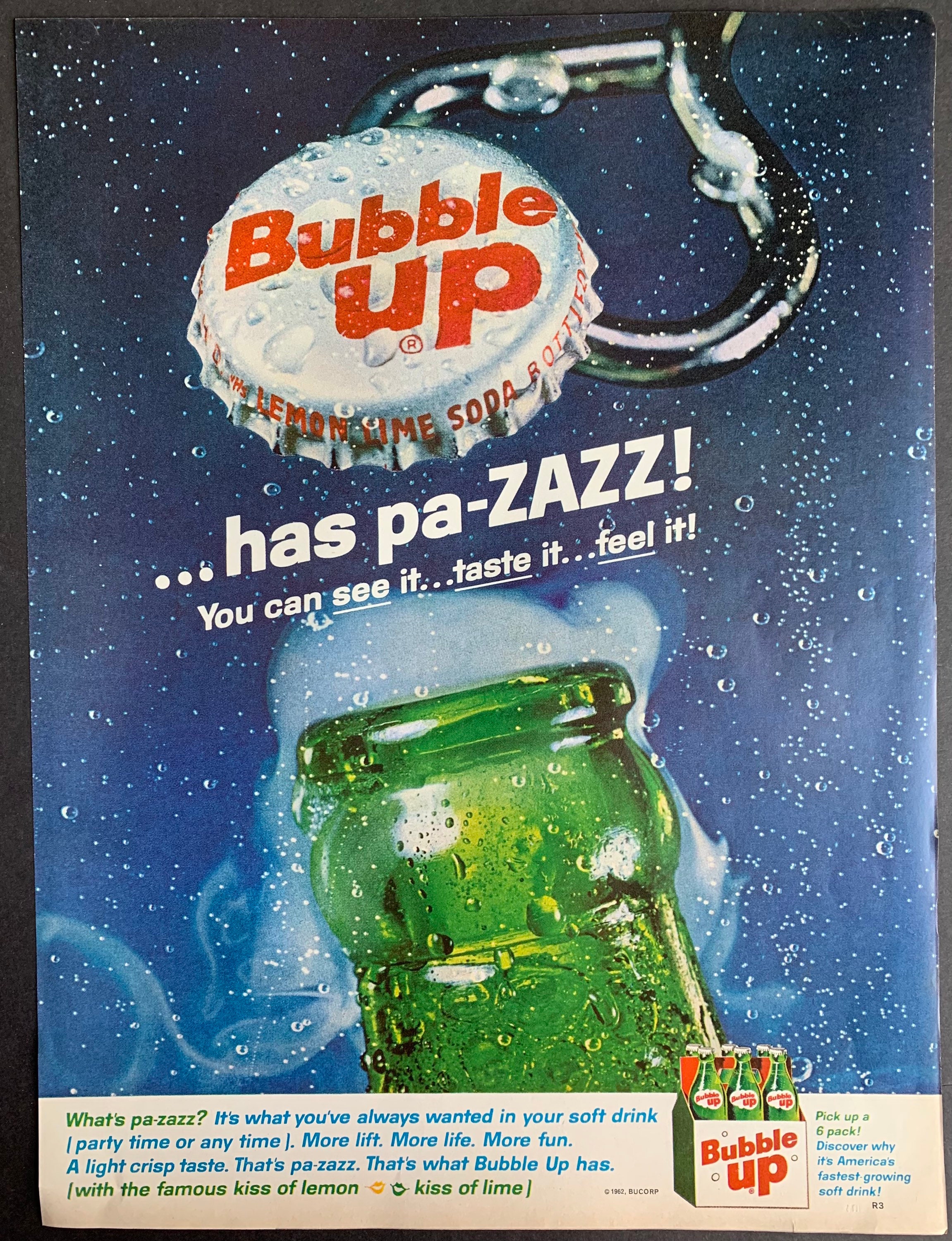 1962 BUBBLE UP Soda Has pa-ZAZZ VINTAGE ADVERTISEMENT 