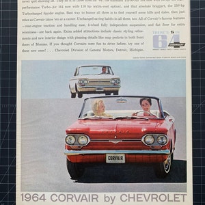Vintage 1964 chevrolet corvair monza convertible print advertisement