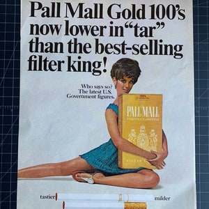 Vintage 1970s pall mall cigarettes print advertisement