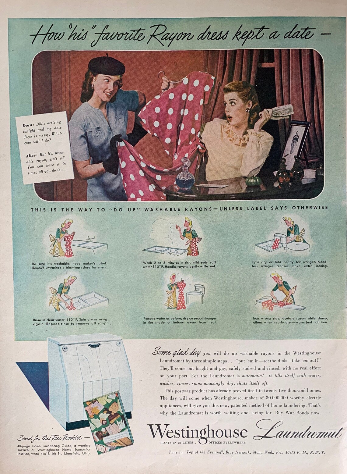 Vintage 1940s Westinghouse Washing Machine Ad Etsy