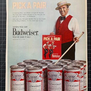 Vintage 1960s budweiser beer print advertisement