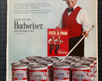 Vintage 1960s Budweiser Beer Print Advertisement - Etsy