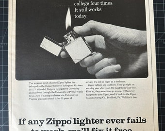 Vintage 1960s Zippo Lighter Original Advertisement