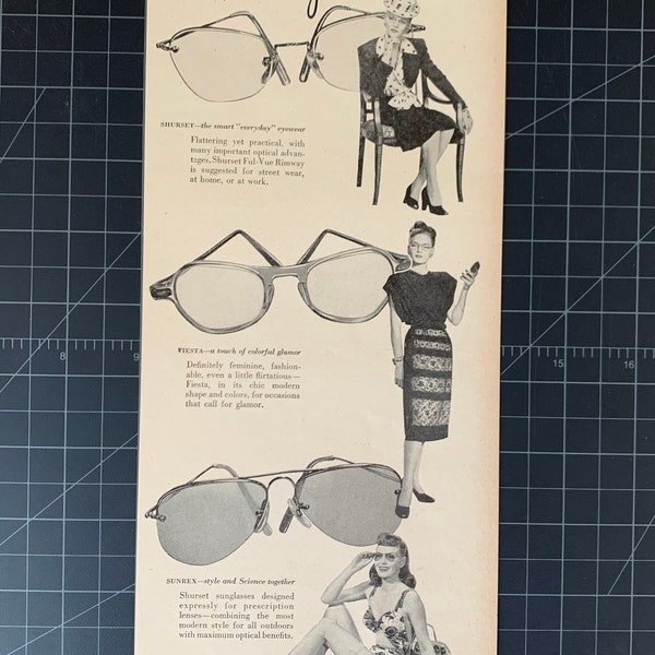 Vintage 1946 shuron women’s glasses print ad