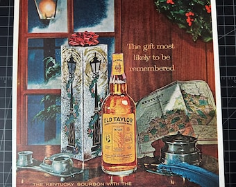 Vintage 1960s Old Taylor Whiskey Christmas  Print Ad