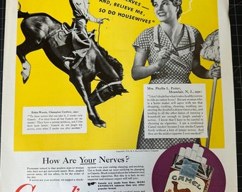 Pubblicità stampata originale delle sigarette Camel del 1934