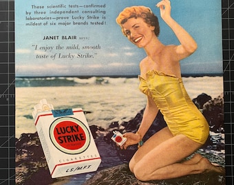 Reklama papierosów Lucky Strike z 1950 roku w wersji drukowanej – Janet Blair