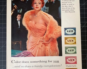 Vintage 1957 lux soap print ad - rita hayworth