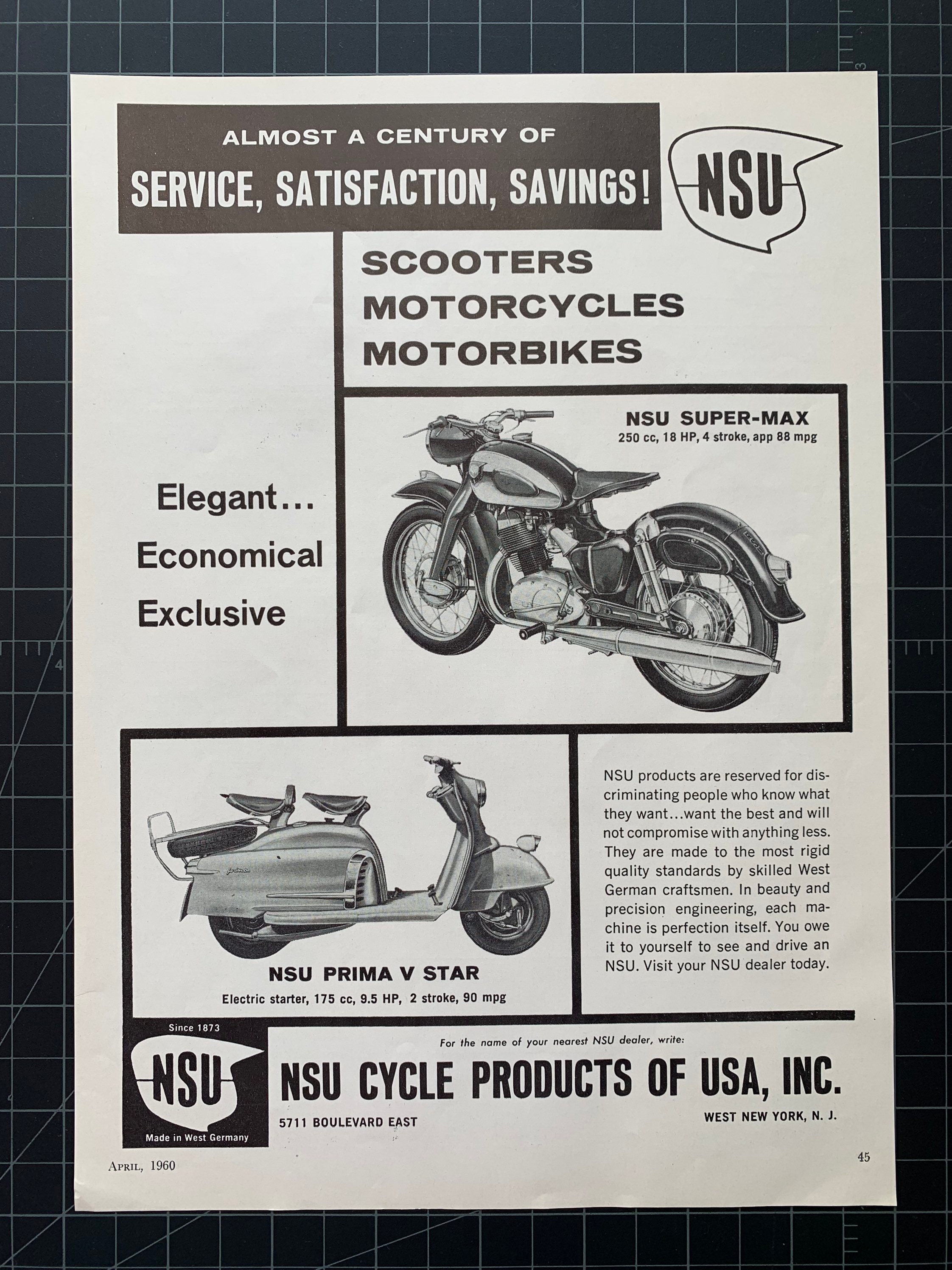 NSU NSU-Prima-1960-II-Reklame-Werbung-vintage print ad-Publicidad 