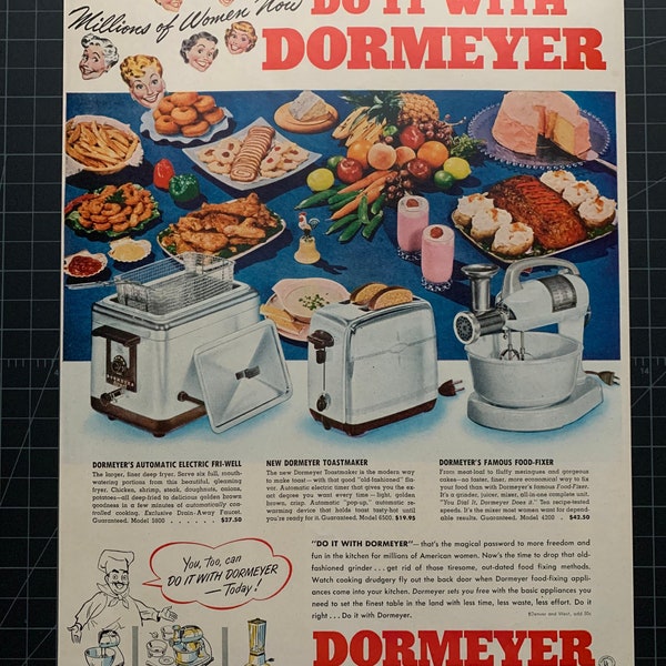 Vintage 1950 dormeyer kitchen appliances print ad