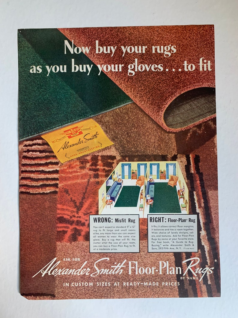 Vintage 1940s Alexander Smith Floor-Plan Rugs Ad