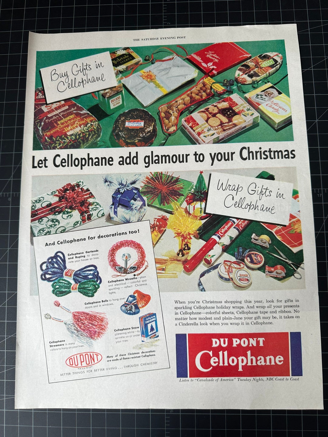Vintage 1949 Dupont Cellophane Wrapping Christmas Print Ad Etsy