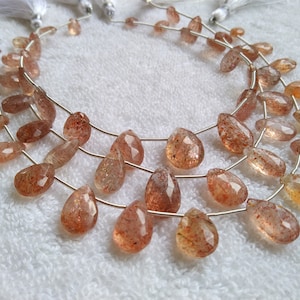 AAA Quality Natural Sunstone Faceted Pear Briolette Shape Sunstone Size 14x9MM to 10x7MM 8 Inch Strand Natural Sunstone one Strand available