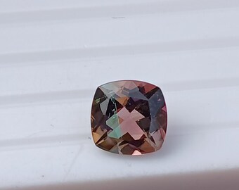 1.60 Ct Watermelon Natural Bi-Color Tourmaline Faceted Cut Cushion Shape Size 7x7 MM Natural Good Quality Bi-Color Tourmaline Gemstone