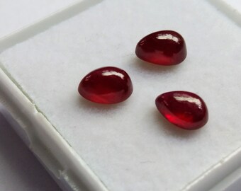 Cabujones de rubí natural en forma de pera, 6 x 4 mm - Fabricación de joyas con piedras preciosas (lote de 3 imágenes)