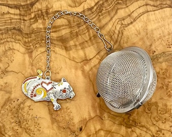 Tea Infuser | Loose Leaf Tea | Tea Ball | Tabby Cat Charm Ball Infuser | Tea Strainer | Tea Steeper | Charm Tea Infuser | Tea Lover Gift