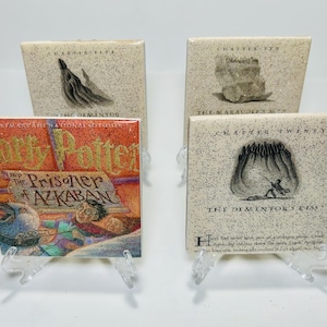 Conjunto de porta-copos com recortes de páginas de livros de Harry Potter